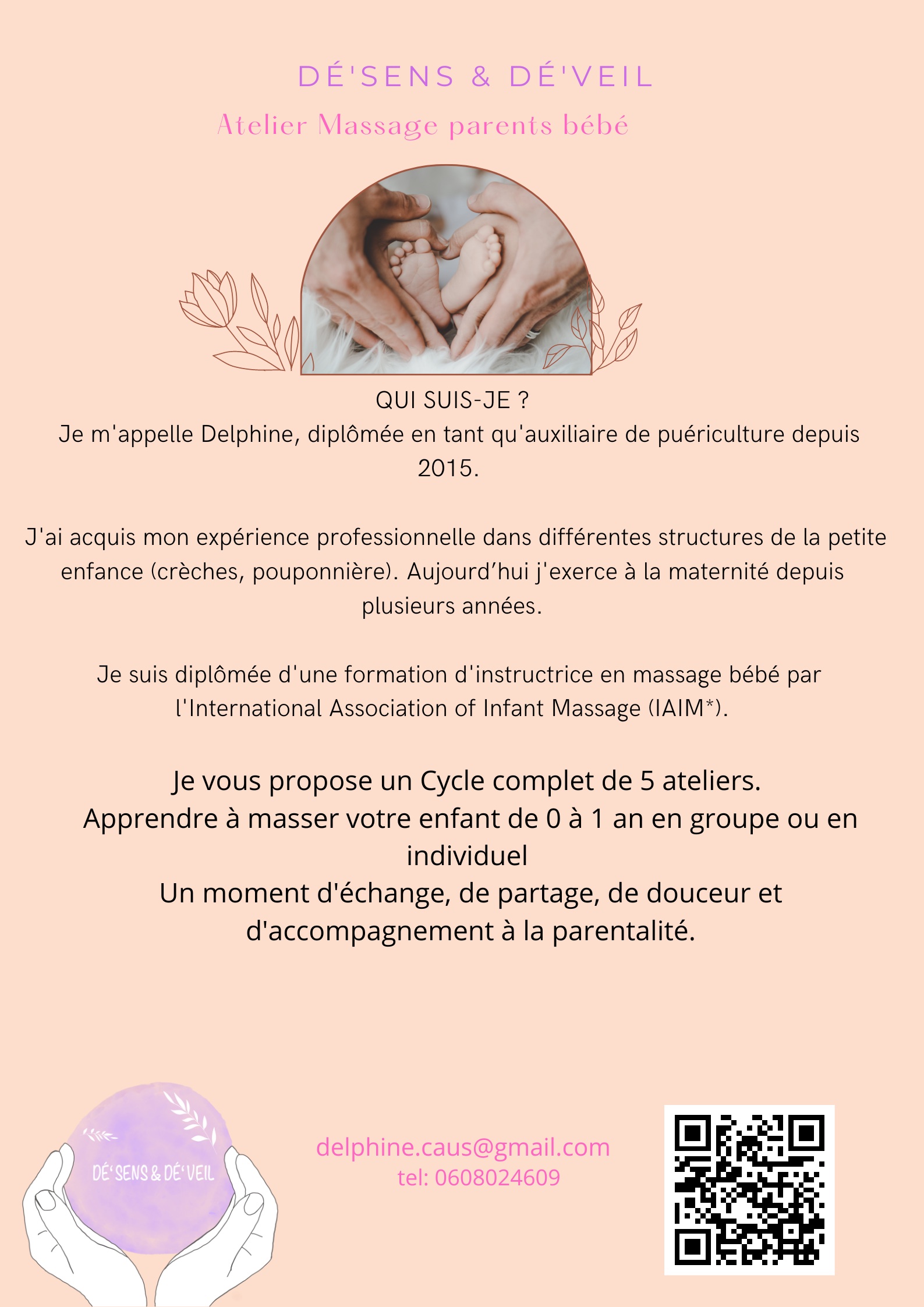 QUI SUIS JE Je m27appelle Delphine2c diplômée en tant qu27auxiliaire de puériculture depuis 2015. J27ai acquis mon expérience professionnelle dans différentes structures de la petite enfance crèches2c pouponnière. Aujo 1